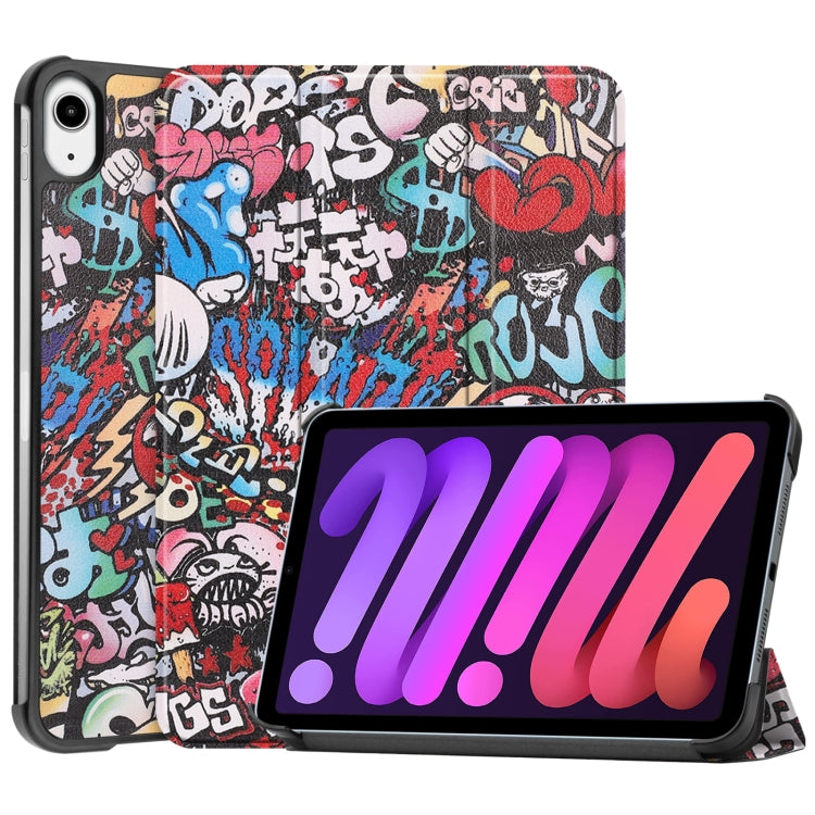Custer Painted 3-Fold Holder Smart Leather Tablet Case, For iPad mini 6 / mini 2024