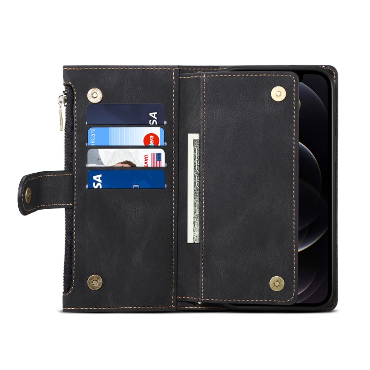 Retro Frosted Horizontal Flip Leather Case with Holder & Card Slot & Wallet & Zipper Pocket & Lanyard, For iPhone 13 Pro Max, For iPhone 13 Pro, For iPhone 13, For iPhone 13 mini, For iPhone 12 Pro Max, For iPhone 12 Pro