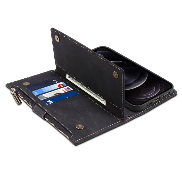 Retro Frosted Horizontal Flip Leather Case with Holder & Card Slot & Wallet & Zipper Pocket & Lanyard, For iPhone 13 Pro Max, For iPhone 13 Pro, For iPhone 13, For iPhone 13 mini, For iPhone 12 Pro Max, For iPhone 12 Pro
