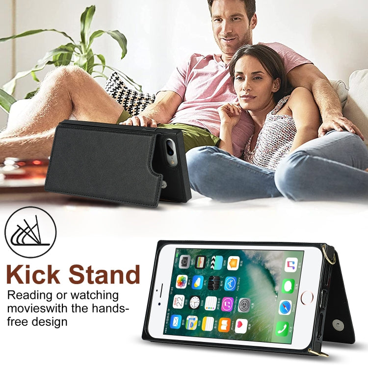 Cross-body Square Double Buckle Flip Card Bag TPU+PU Case with Card Slots & Wallet & Photo & Strap, For iPhone 8 Plus / 7 Plus, For iPhone SE 2022 / SE 2020 / 8 / 7, For iPhone 11, For iPhone 11 Pro