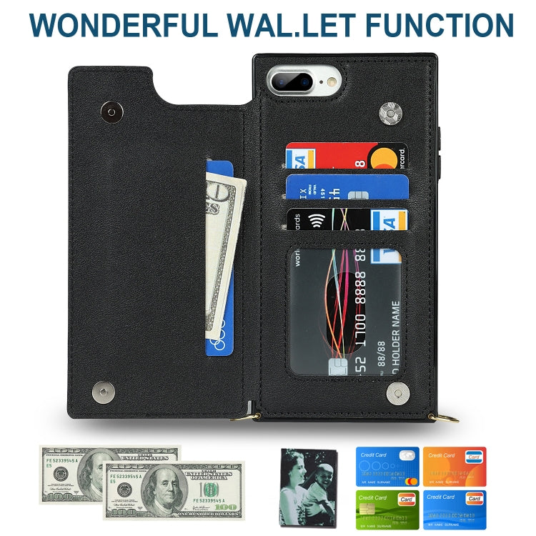 Cross-body Square Double Buckle Flip Card Bag TPU+PU Case with Card Slots & Wallet & Photo & Strap, For iPhone 8 Plus / 7 Plus, For iPhone SE 2022 / SE 2020 / 8 / 7, For iPhone 11, For iPhone 11 Pro