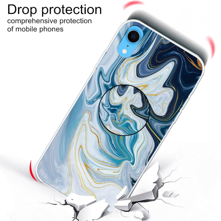 Embossed Varnished Marble TPU Protective Case with Holder, For iPhone XR
