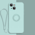 All-inclusive Liquid Silicone Phone Protective Case with Ring Holder & Lanyard, For iPhone 13 mini