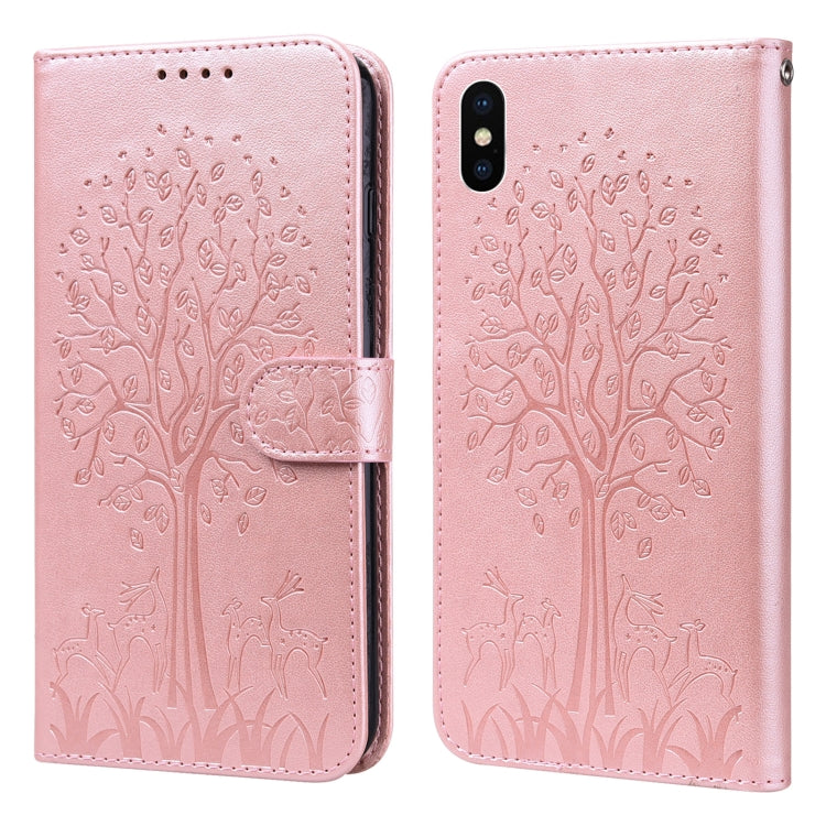 Tree & Deer Pattern Pressed Printing Horizontal Flip Leather Phone Case, For iPhone XS Max, For iPhone 7 / 8 / SE 2020 / SE 2022, For iPhone 11, For iPhone 11 Pro