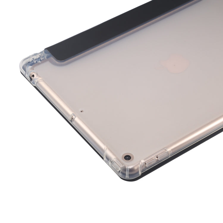 3-folding Electric Pressed Skin Texture Horizontal Flip Shockproof Transparent TPU + PU Leather Case with Holder & Pen Slot & Sleep / Wake-up Function, For iPad 10.2 2021 / 2020 / 2019