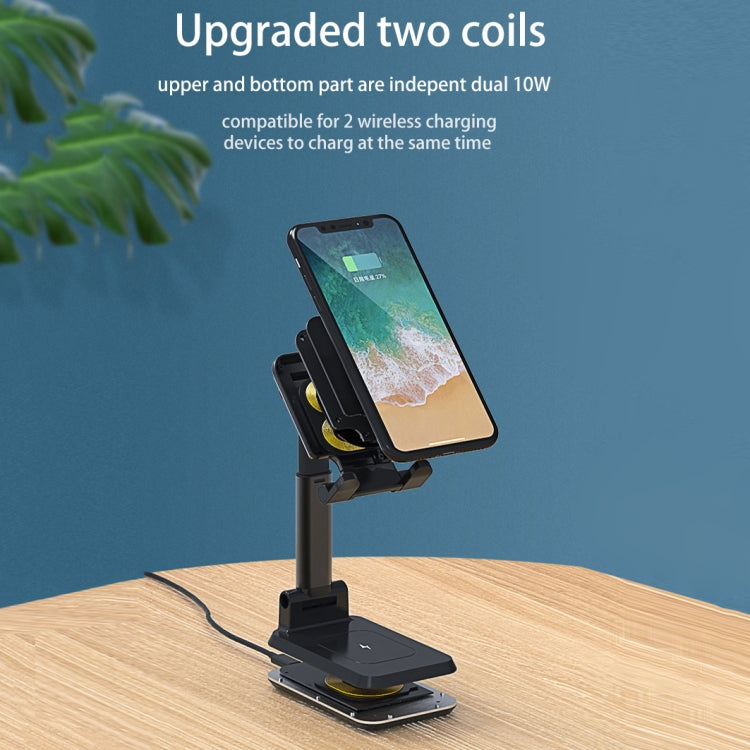 T6 2 in 1 Portable Folding Stand Wireless Charging, Single Charge, Double Charge