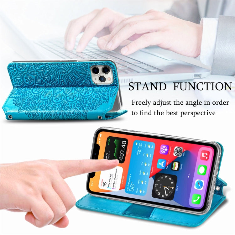 Blooming Mandala Embossed Pattern Magnetic Horizontal Flip Leather Case with Holder & Card Slots & Wallet, For iPhone 11