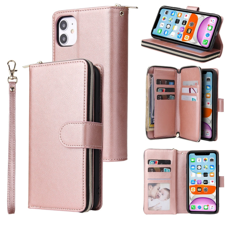 Zipper Wallet Bag Horizontal Flip PU Leather Case with Holder & 9 Card Slots & Wallet & Lanyard & Photo Frame, For iPhone 11, For iPhone 11 Pro, For iPhone 11 Pro Max, For iPhone SE 2022 / SE 2020 / 8 / 7