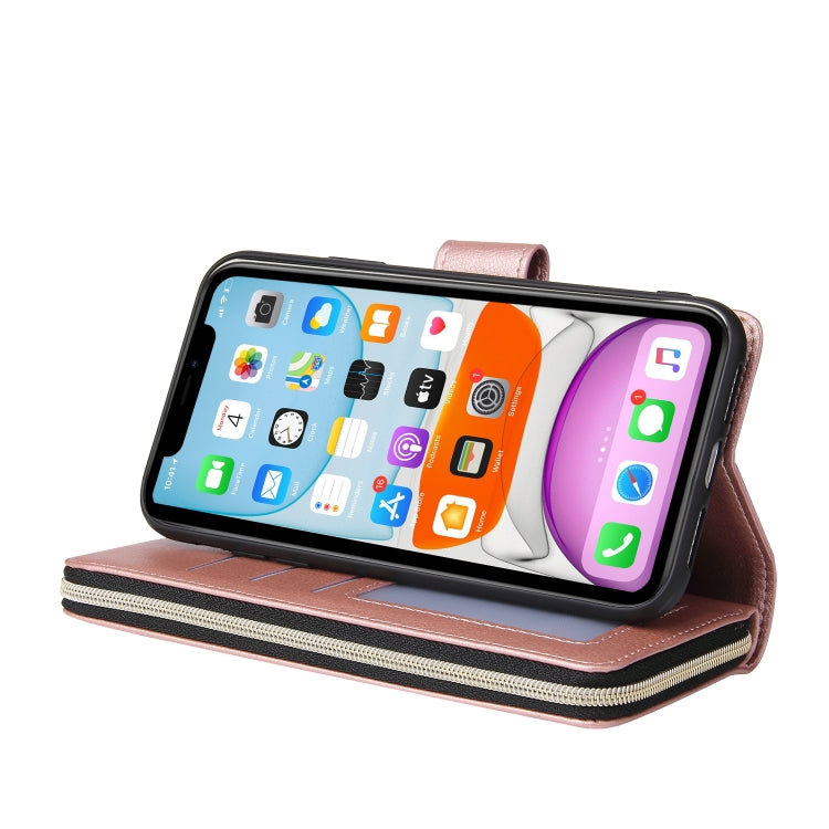 Zipper Wallet Bag Horizontal Flip PU Leather Case with Holder & 9 Card Slots & Wallet & Lanyard & Photo Frame, For iPhone 11, For iPhone 11 Pro, For iPhone 11 Pro Max, For iPhone SE 2022 / SE 2020 / 8 / 7