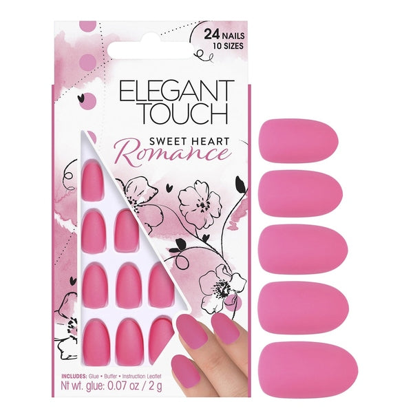 Elegant Touch Oval 24 False Nails with Glue - Sweet Heart Romance