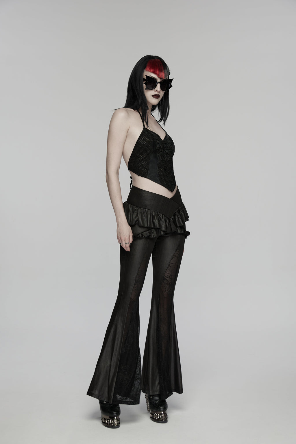 Punk Rave Goth Camisole Top with Feature Embroidery and Tie Back
