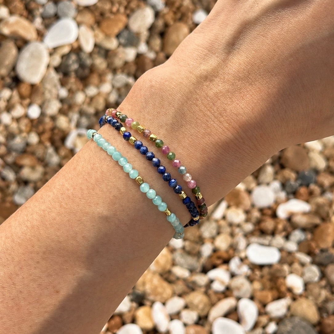Milos Gemstone and Gold Bead Bracelet Multi-tourmaline