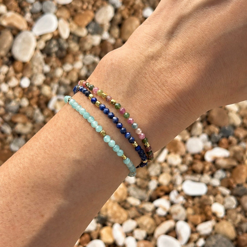 Milos Gemstone and Gold Bead Bracelet Lapis