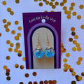 Light blue star sparkle bauble Christmas dangle earrings gold plated