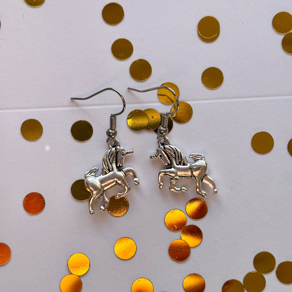 Silver Scottish unicorn earrings