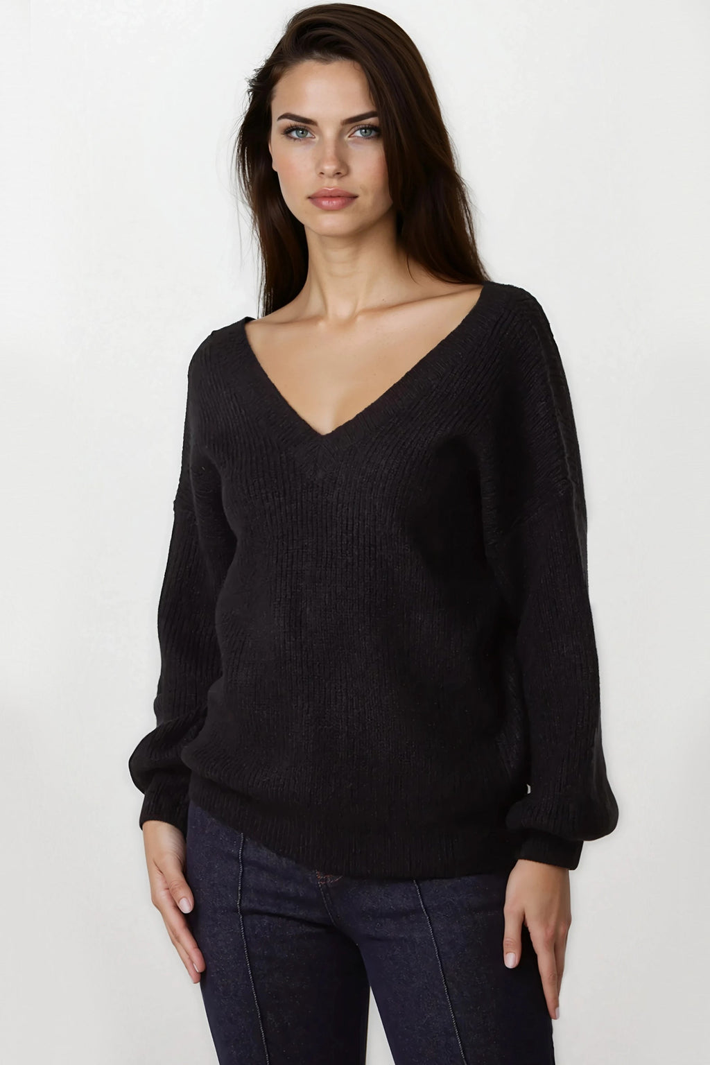 Black V-Neck Jumper