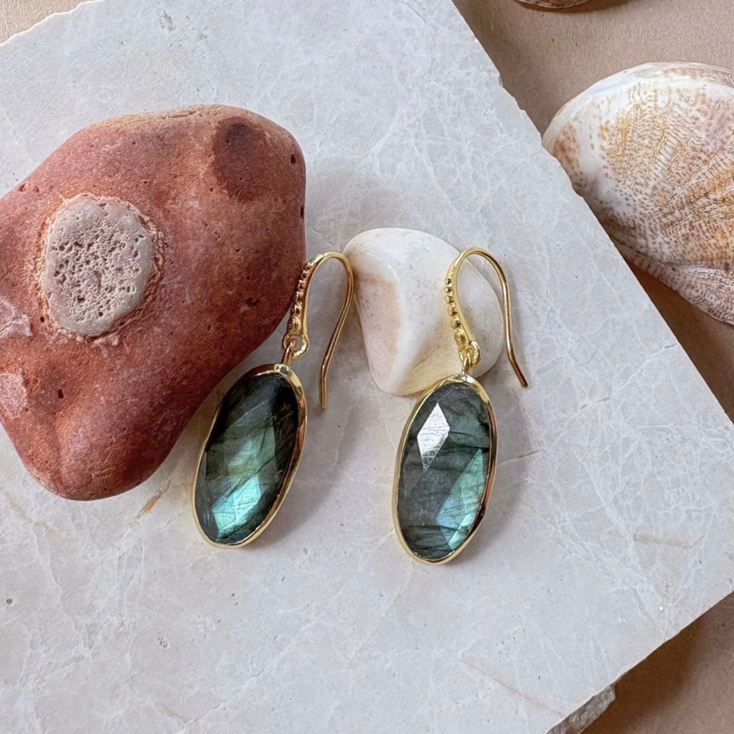 Charis Oval Gemstone Earrings Labradorite