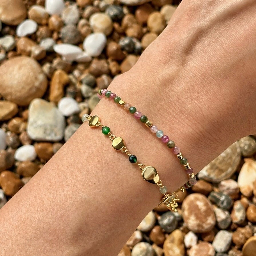Milos Gemstone and Gold Bead Bracelet Multi-tourmaline