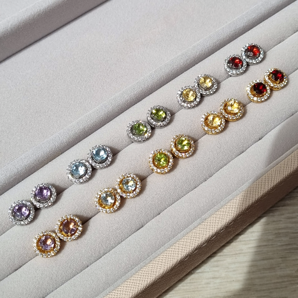 Peridot Halo Stud Earrings with Jackets in 18k Gold Vermeil