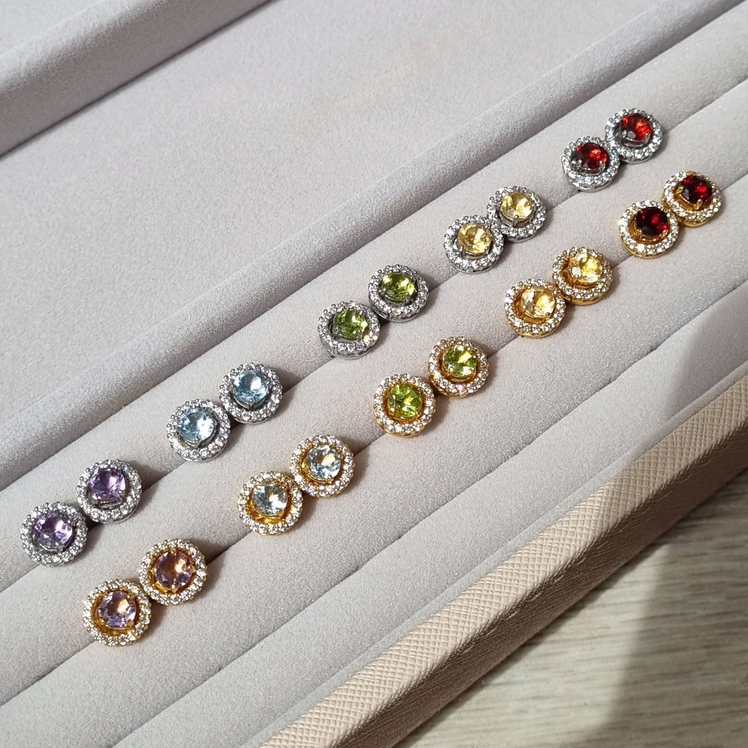 Peridot Halo Stud Earrings with Jackets in 18k Gold Vermeil