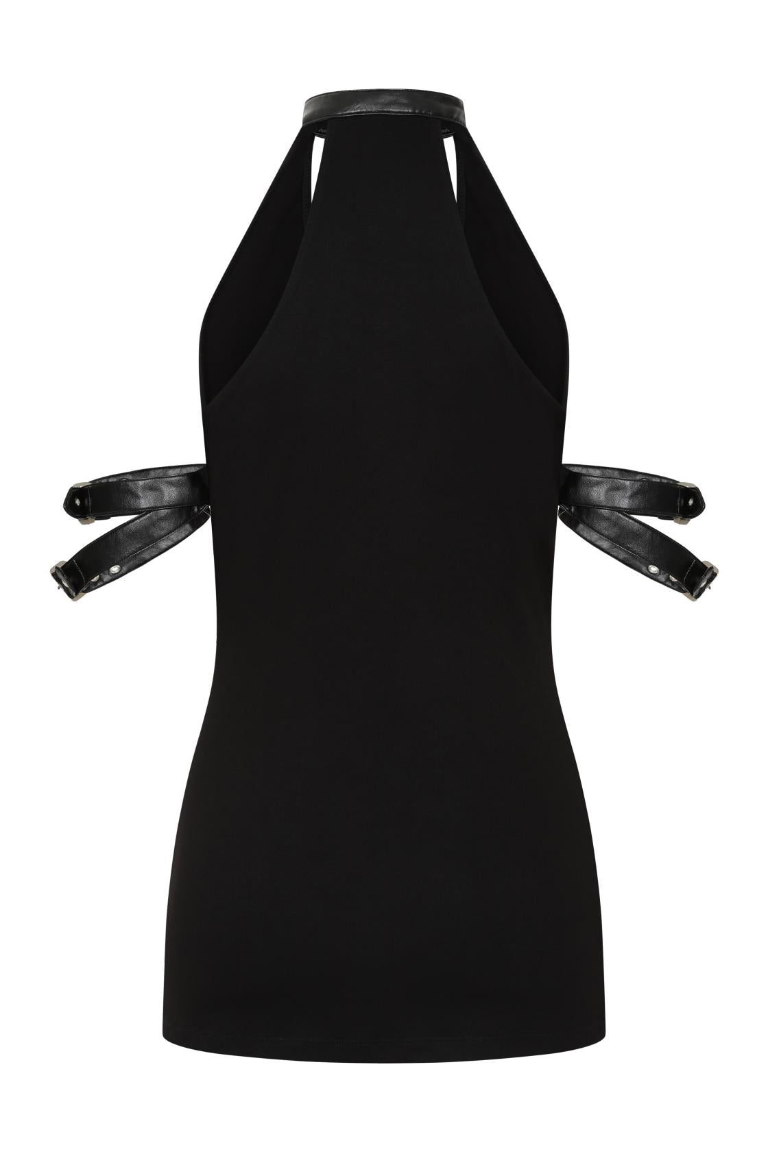 Necessary Evil Aphrodite Plunge Cowl Neck Top - Faux Leather Gothic Going Out Top