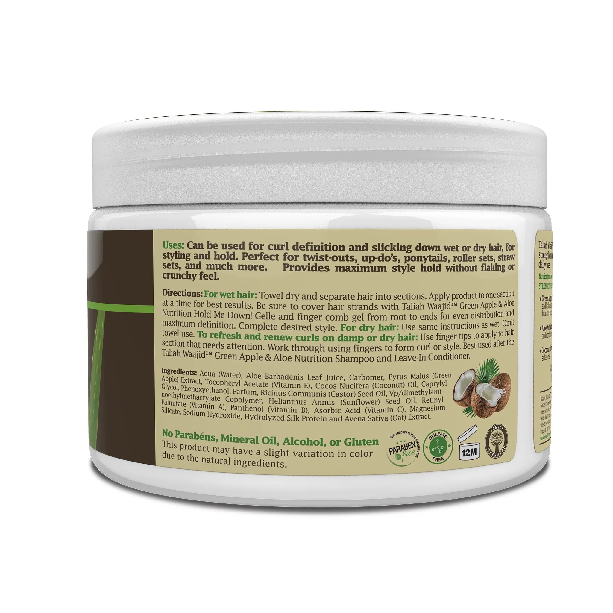 Taliah Waajid Green Apple & Aloe Nutrition Hold Me Down Gelle Strong Hold & Nourishment for All Hair Types 12 oz