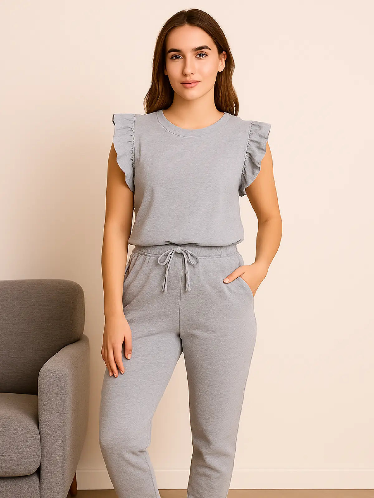 Ladies Frill Boxy Loungewear Set