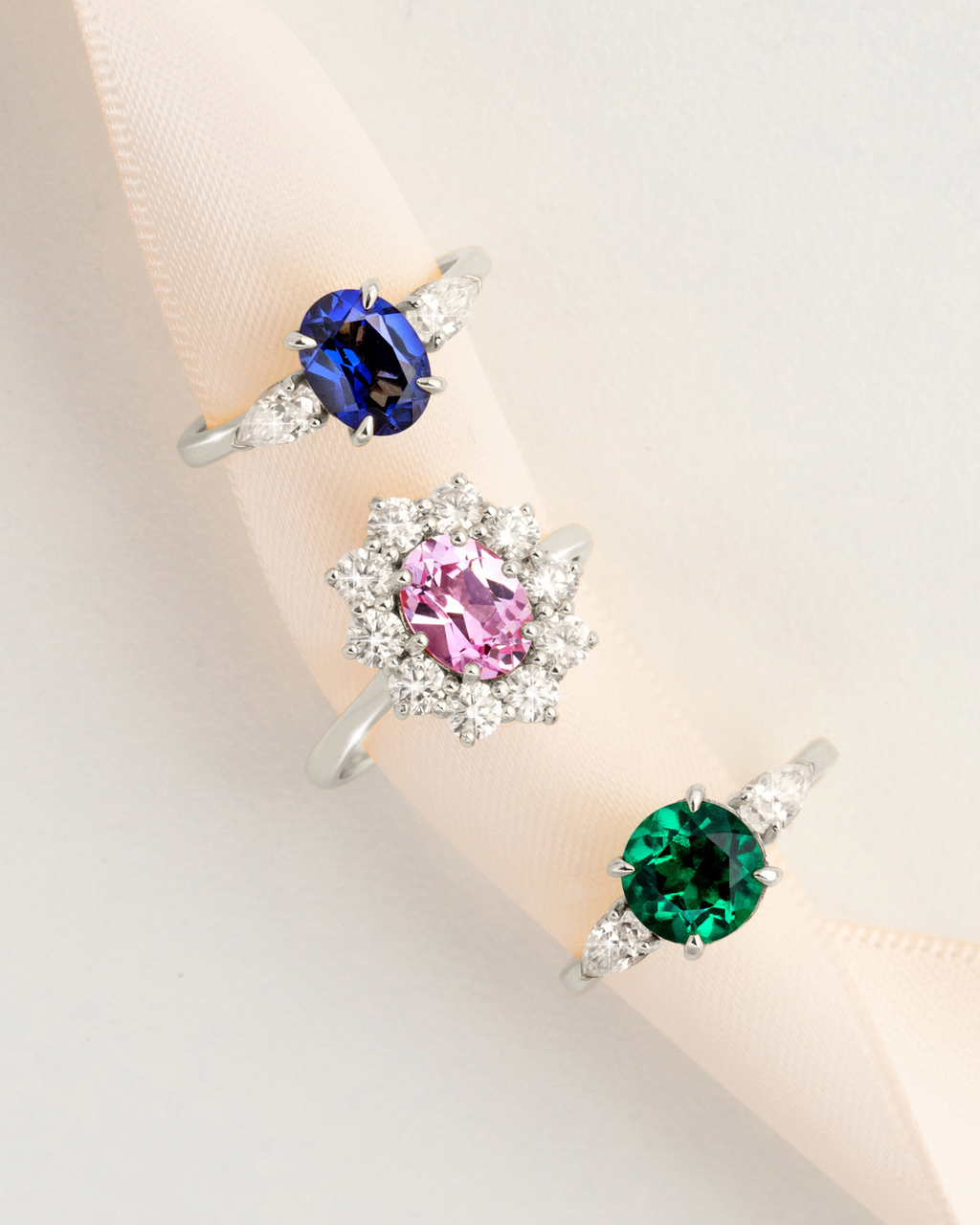 Pink Sapphire Halo Engagement Ring in Sterling Silver