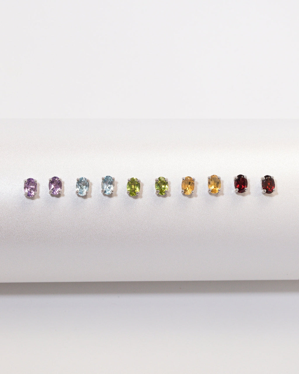 Garnet Oval Stud Earrings in Sterling Silver