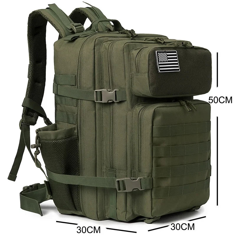 QT&QY 50L Tactical Backpack survival Bag Hunting MOLLE Backpack GYM For Men EDC Outdoor Hiking Rucksack Witch Bottle Holder