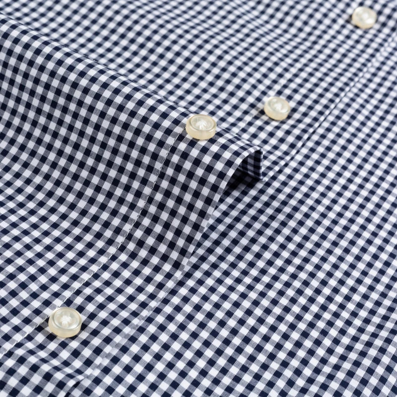 Men's 100% Cotton Standard-Fit Long-Sleeve Casual Checked Shirt Single Patch Pocket Button-down Collar