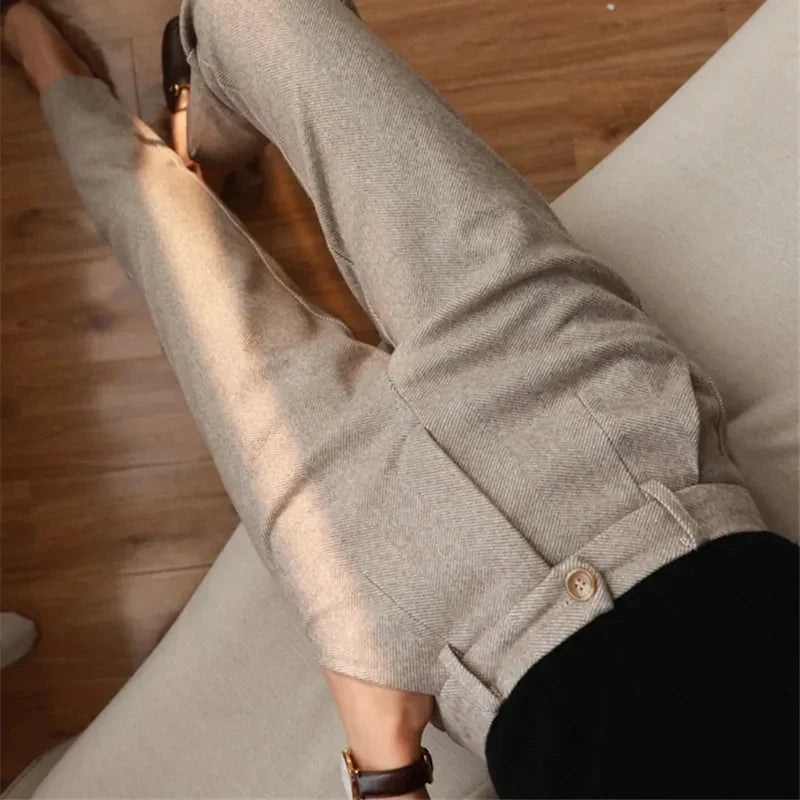 Woolen Pants Women's Harem Pencil Pants 2024 Autumn Winter High Waisted Casual Suit Pants
