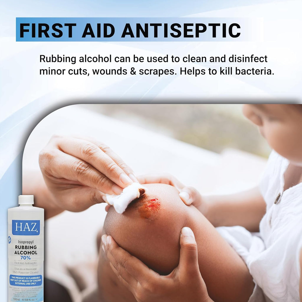 Haz Isopropyl Rubbing Alcohol 70% First Aid Antiseptic & Disinfectant for Multi-Purpose Use 500ml / 16.91 oz