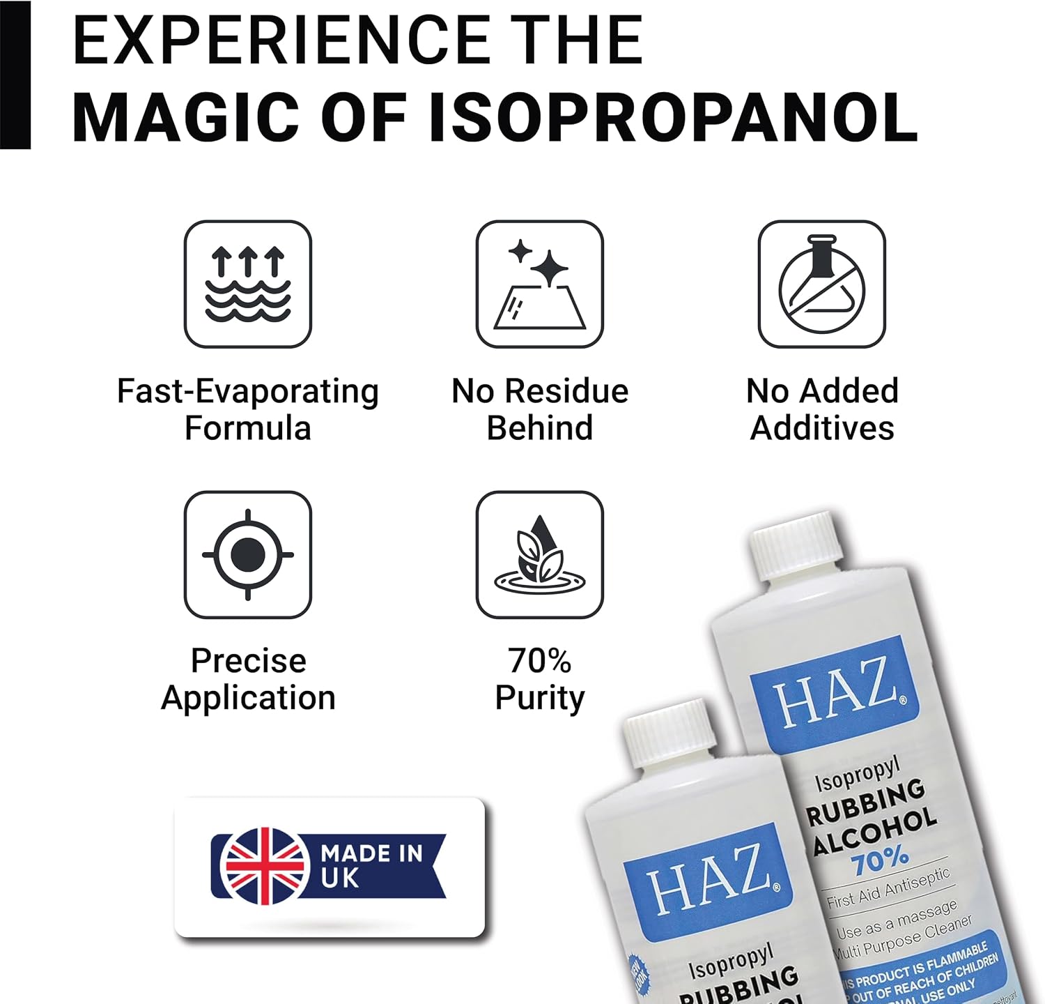Haz Isopropyl Rubbing Alcohol 70% First Aid Antiseptic & Disinfectant for Multi-Purpose Use 500ml / 16.91 oz