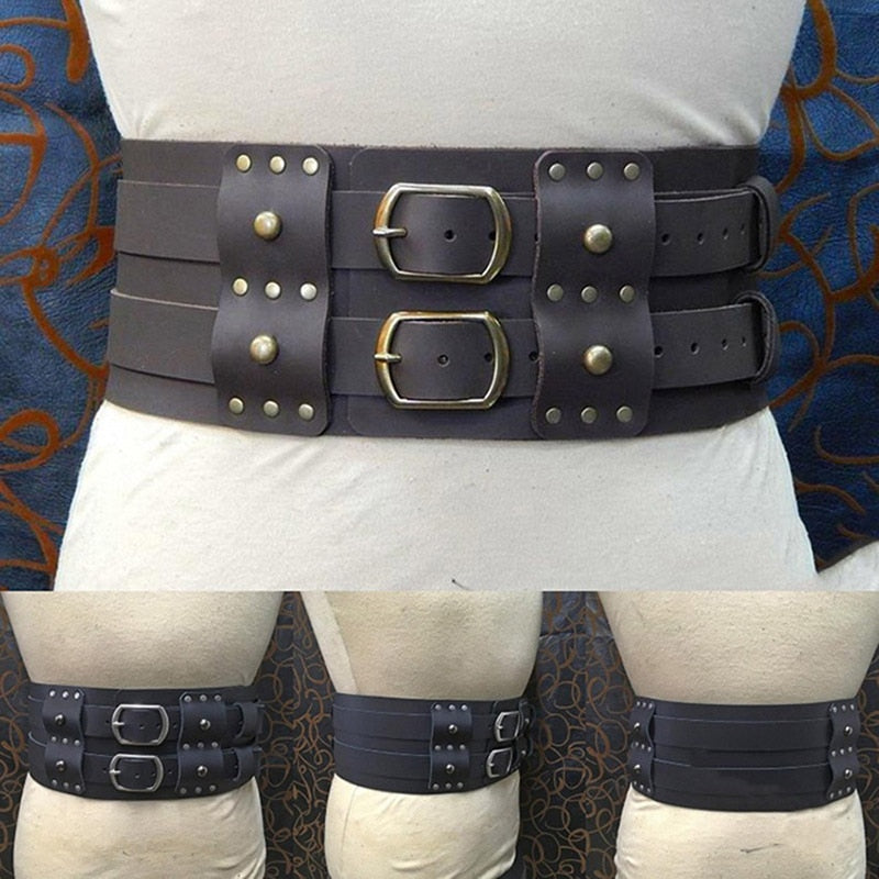 Women Steampunk Medieval Gladiator Barbarian Viking Heavy Belt Double Removable Girdle Leather Rivet Broad Waistband