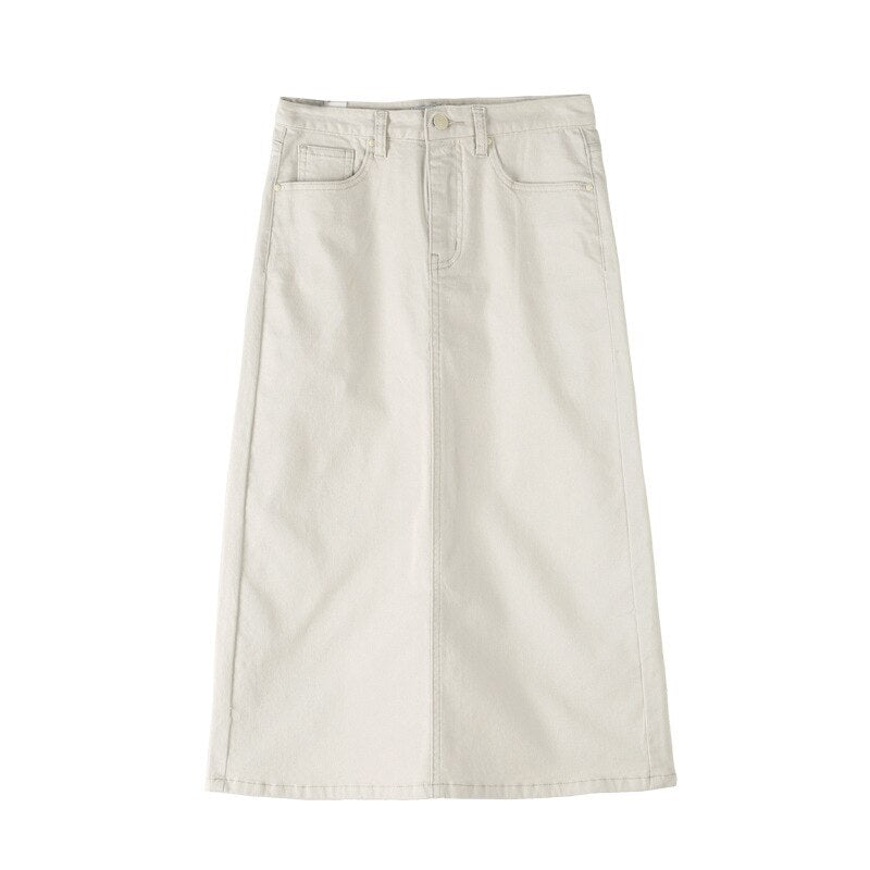 Denim Skirt Versatile Loose Hem Split High Waist