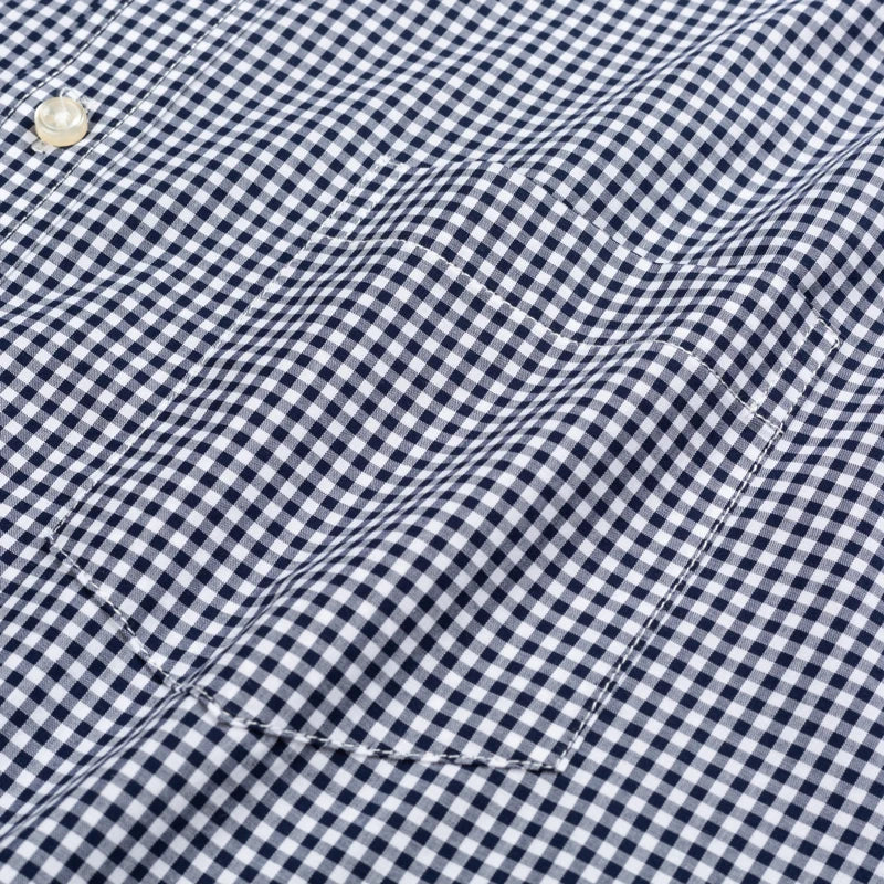 Men's 100% Cotton Standard-Fit Long-Sleeve Casual Checked Shirt Single Patch Pocket Button-down Collar