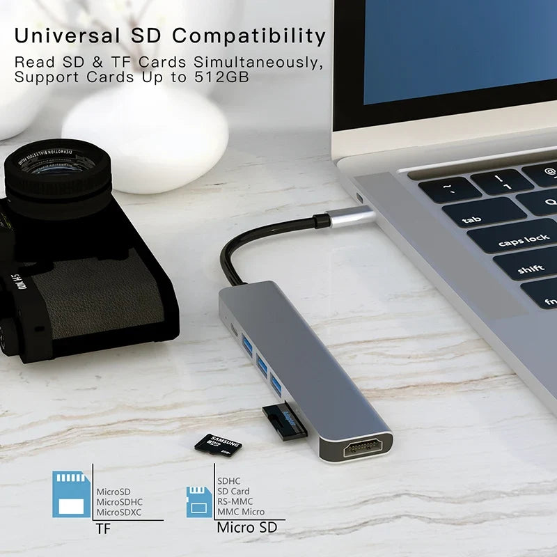 USB C Hub to 4K HDMI-Compatible USB 3.0 2.0 Type C PD Charging Dock for MacBook iPad Samsung S10 Dex TV Mouse Keyboard U Disk