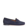 Women's Penny Loafers Leather Sole, navy blue suede