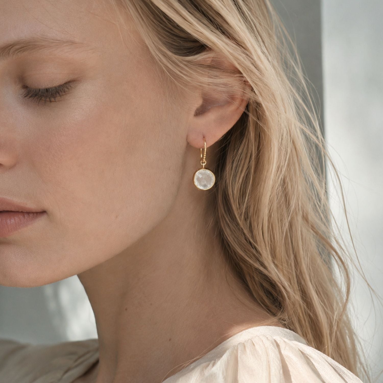 Charis Round Gemstone Earrings Moonstone