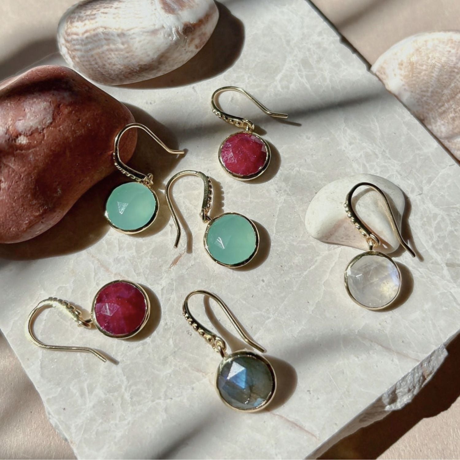 Charis Round Gemstone Earrings Moonstone