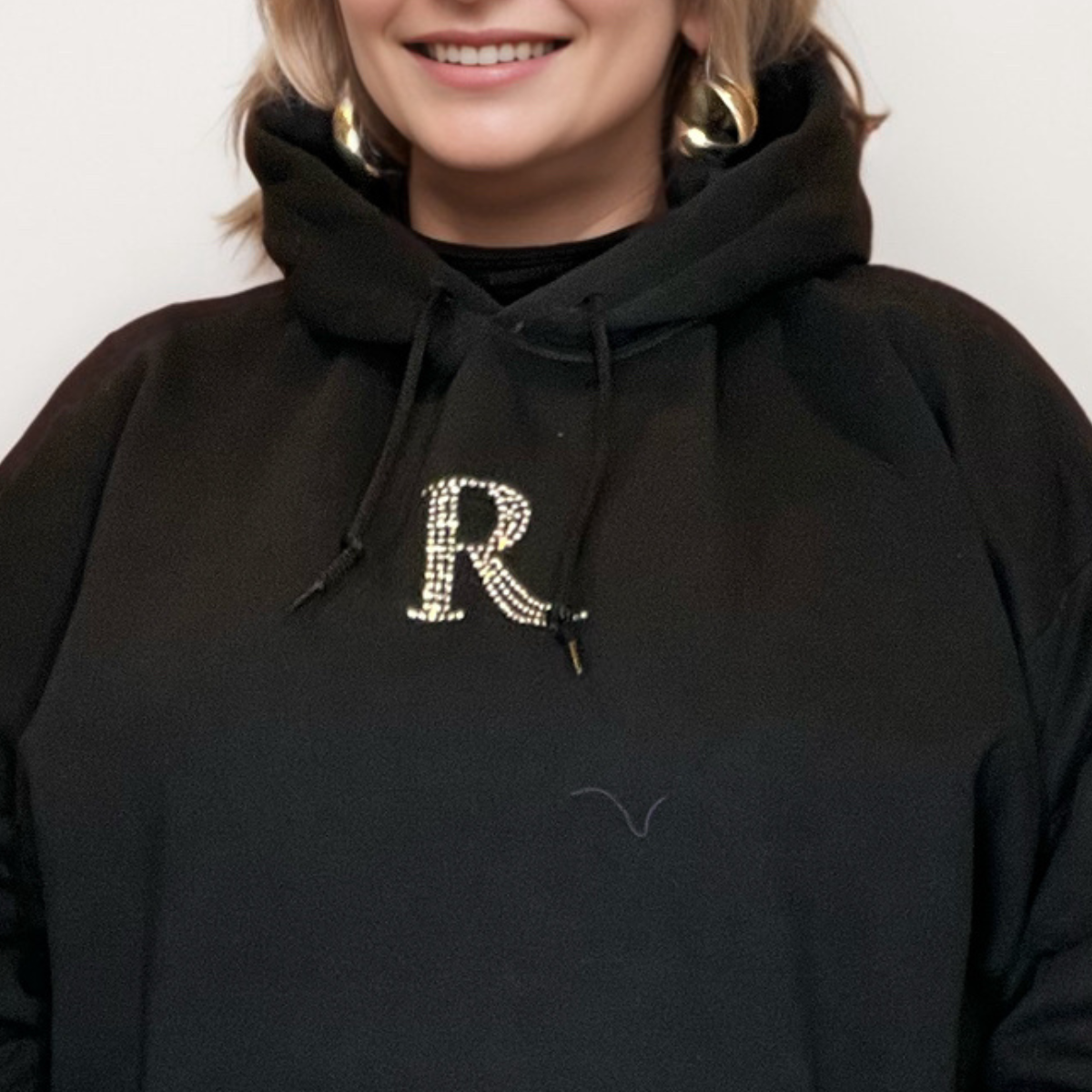 Signature Silver Diamante “R” Cotton Hoodie