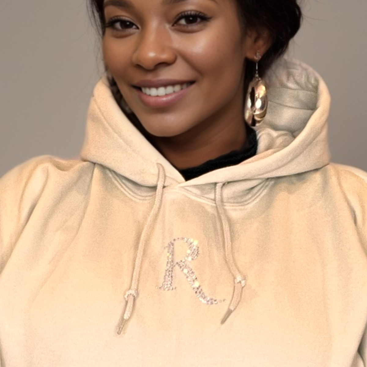 Signature Silver Diamante “R” Cotton Hoodie