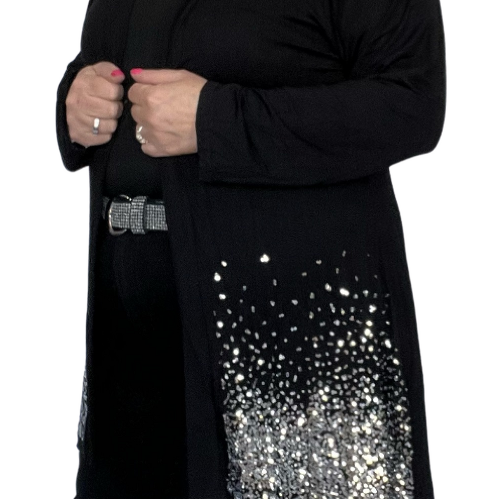 Open Front Jacket / Cardigan with Sequin Hem