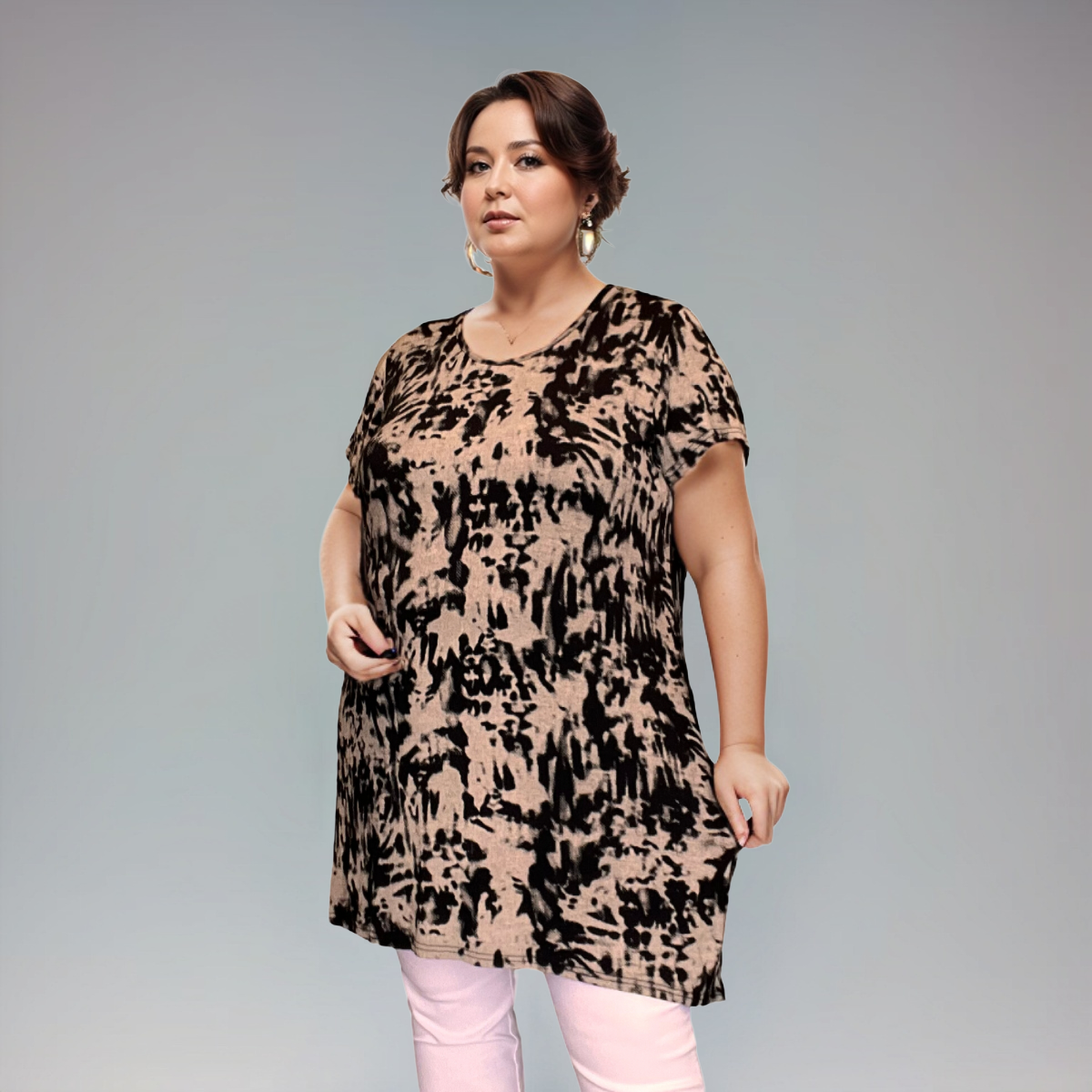 BLACK TAUPE SPLASH LONG LENGTH T-SHIRT