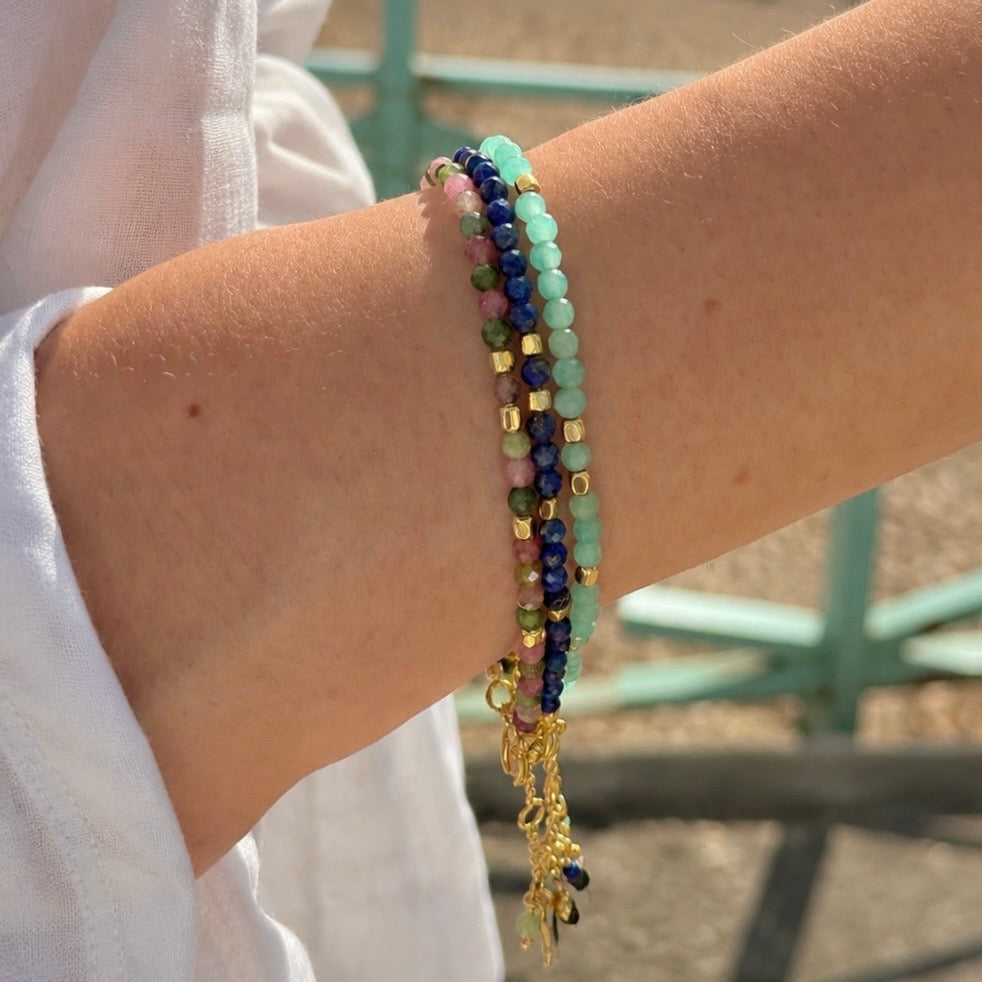 Milos Gemstone and Gold Bead Bracelet Multi-tourmaline