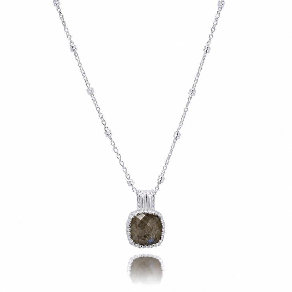 Tetra Square Gemstone Pendant: Silver Labradorite
