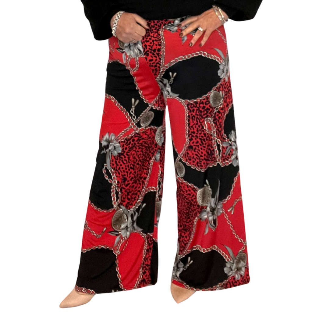 Chain Print Wide Leg Palazzo Pants