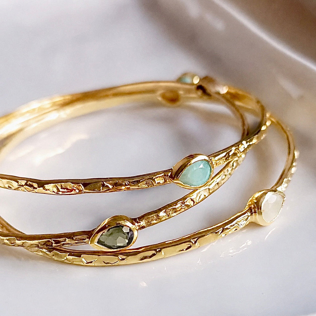 Simi Three Stone Stacking Bangle Rainbow Moonstone