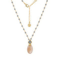 Persephone Double Gemstone Beaded Chain Necklace Peach Moonstone & Labradorite